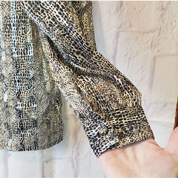 VINTAGE YVES ST. CLAIR Semi-sheer Animal Print Metallic Button-down Blouse 14 - Picture 2 of 10